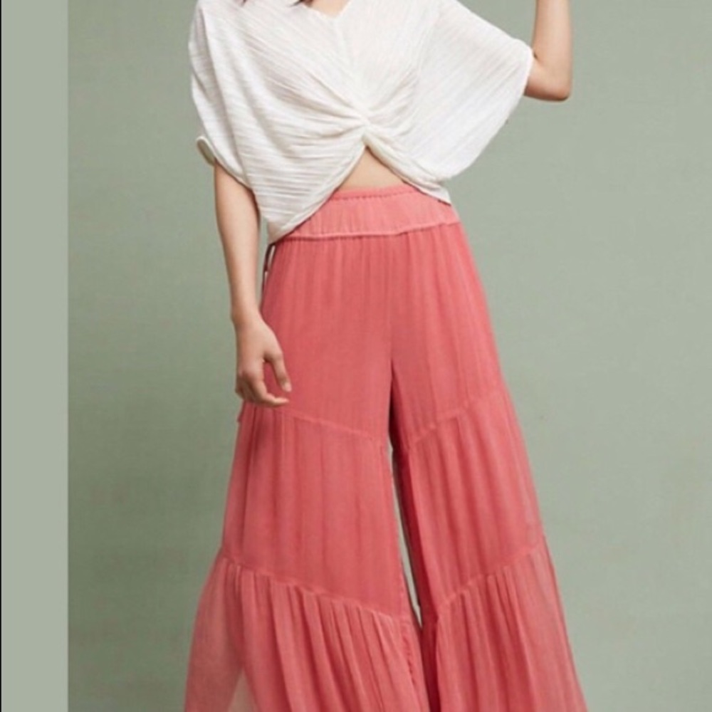 Coral Anthropologie wide leg pants